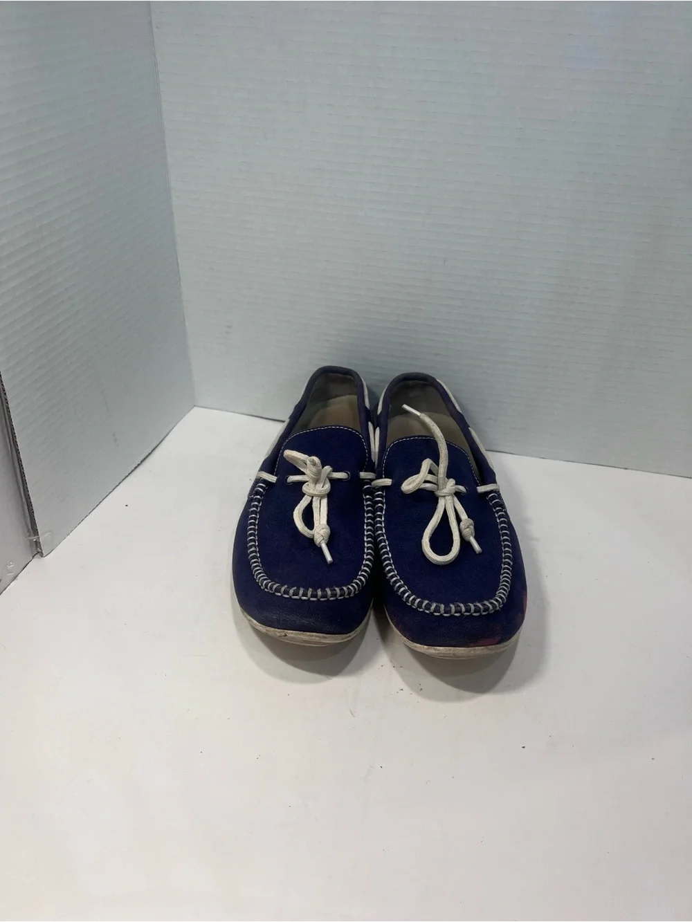Cole Haan Navy Suede Boat Shoes with White Laces